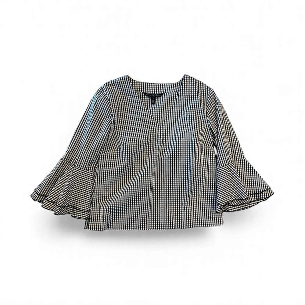 White House Black Market Checkered V-Neck Top